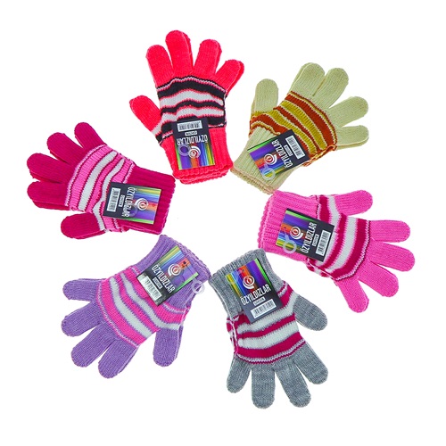Özyıldızlar Kız Çocuk Çizgili Triko Çocuk Eldiven 5-8 Yaş (12 Li)- Karışık Renk - 5-8 YAŞ