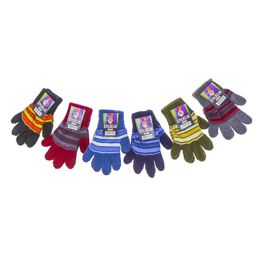 Özyıldızlar Erkek Çocuk Çizgili Triko Çocuk Eldiven 5-8 Yaş (12 Li) - Karışık Renk - 5-8 YAŞ