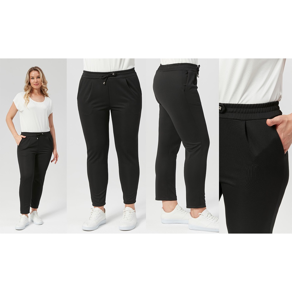 Ramon Bayan Çimalı Bel Lastikli Düz Paça Pantolon M-4XL - Karışık Renk - M-4XL