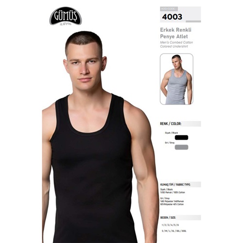 Gümüş 4003 Erkek Penye Renkli Atlet - Siyah - 3