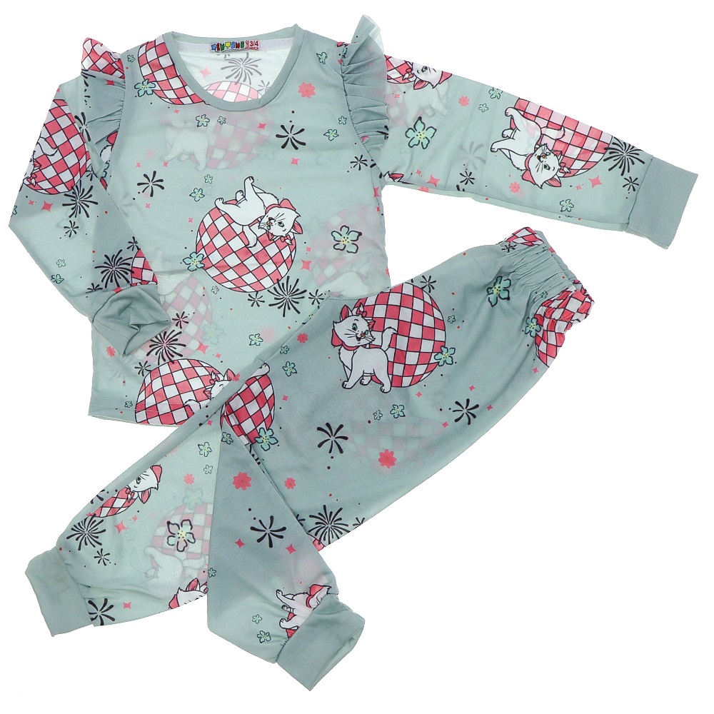 Tintini Kız Çocuk Penye Desenli Sıfır Yaka Takım 3-10 Yaş - Gri - 3-10 YAŞ