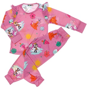 Tintini Kız Çocuk Penye Desenli Sıfır Yaka Takım 3-10 Yaş - Gri - 3-10 YAŞ