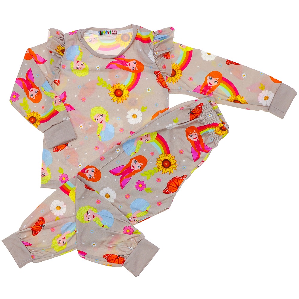 Tintini Kız Çocuk Penye Desenli Sıfır Yaka Takım 3-10 Yaş - Gri - 3-10 YAŞ