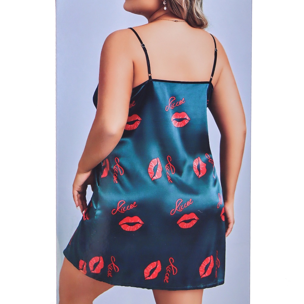 Nightlight 3653 Bayan Battal Saten Fantazi Gecelik - Koyu Yeşil - XL