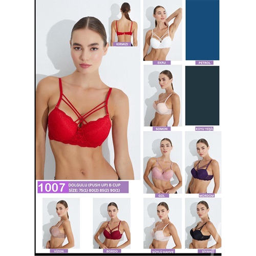 DP De Pier 1007 Bayan Dantelli Çift Çapraz İpli Dolgulu Sütyen 80-95 - Siyah - 80-85-90-95