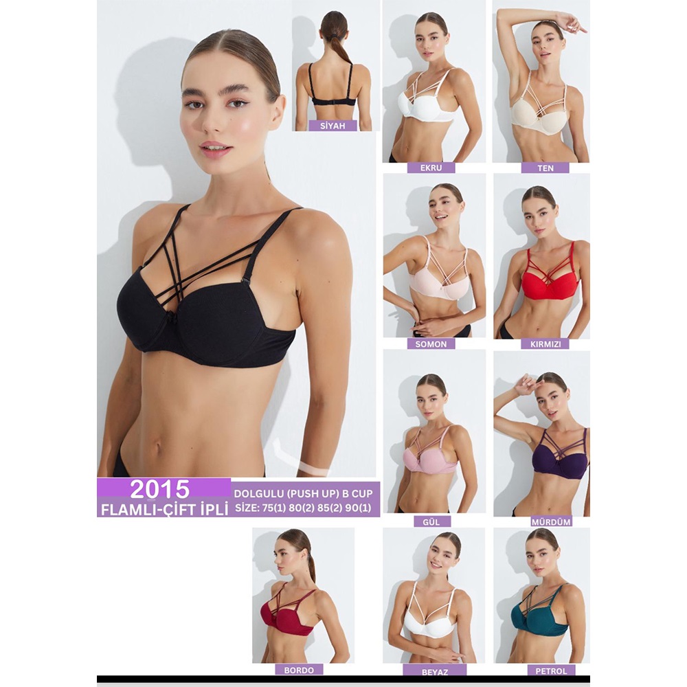 DP De Pier 2015 Bayan Çift Çapraz İpli Dolgulu Sütyen 80-95 - Mor - 80-85-90-95