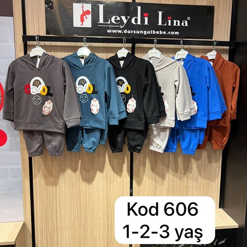 Leydi Lina 606 Erkek Çocuk Cool Nakışlı Kapşonlu Takım 1-3 Yaş - Füme - 1-2-3 YAŞ