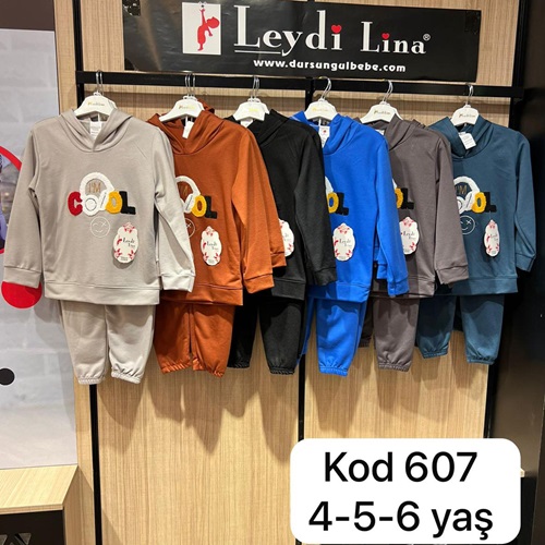 Leydi Lina 607 Erkek Çocuk Cool Nakışlı Kapşonlu Takım 4-6 Yaş - Kiremit - 4-5-6 YAŞ