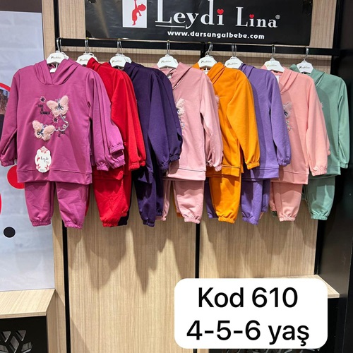 Leydi Lina 610 Kız Çocuk Pullu Kelebek Nakışlı Fırfırlı Kapşonlu Takım 4-6 Yaş - Mürdüm - 4-5-6 YAŞ