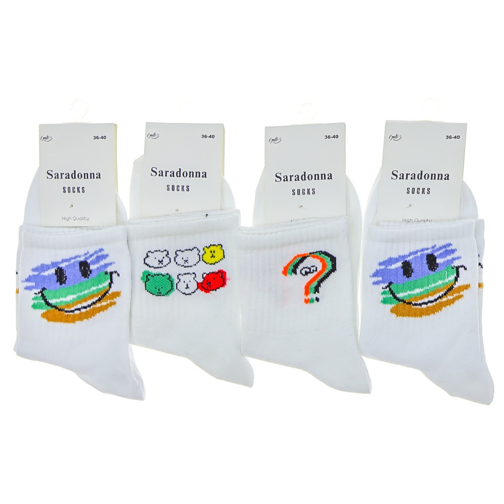 Saradonna 9628 Bayan Likralı Desenli Kolej Çorap - Beyaz - PAKET İÇİ TEK RENK