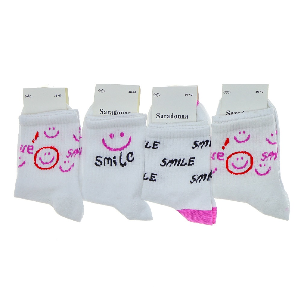 Saradonna 9628 Bayan Likralı Desenli Kolej Çorap - Beyaz - PAKET İÇİ TEK RENK