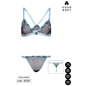 Koza Soft 80339 Bayan Ayla Üçgen Kesim Sırt Detaylı Nakışlı Fantezi Takım 75-90 - Su Yeşili - 75-80-85-90