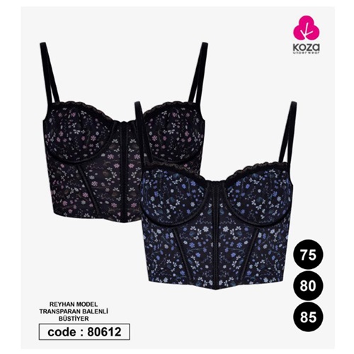 Koza Soft 80612 Bayan Reyhan Model Transparan Balenli Büstiyer 75-85 - Siyah - 75-80-85