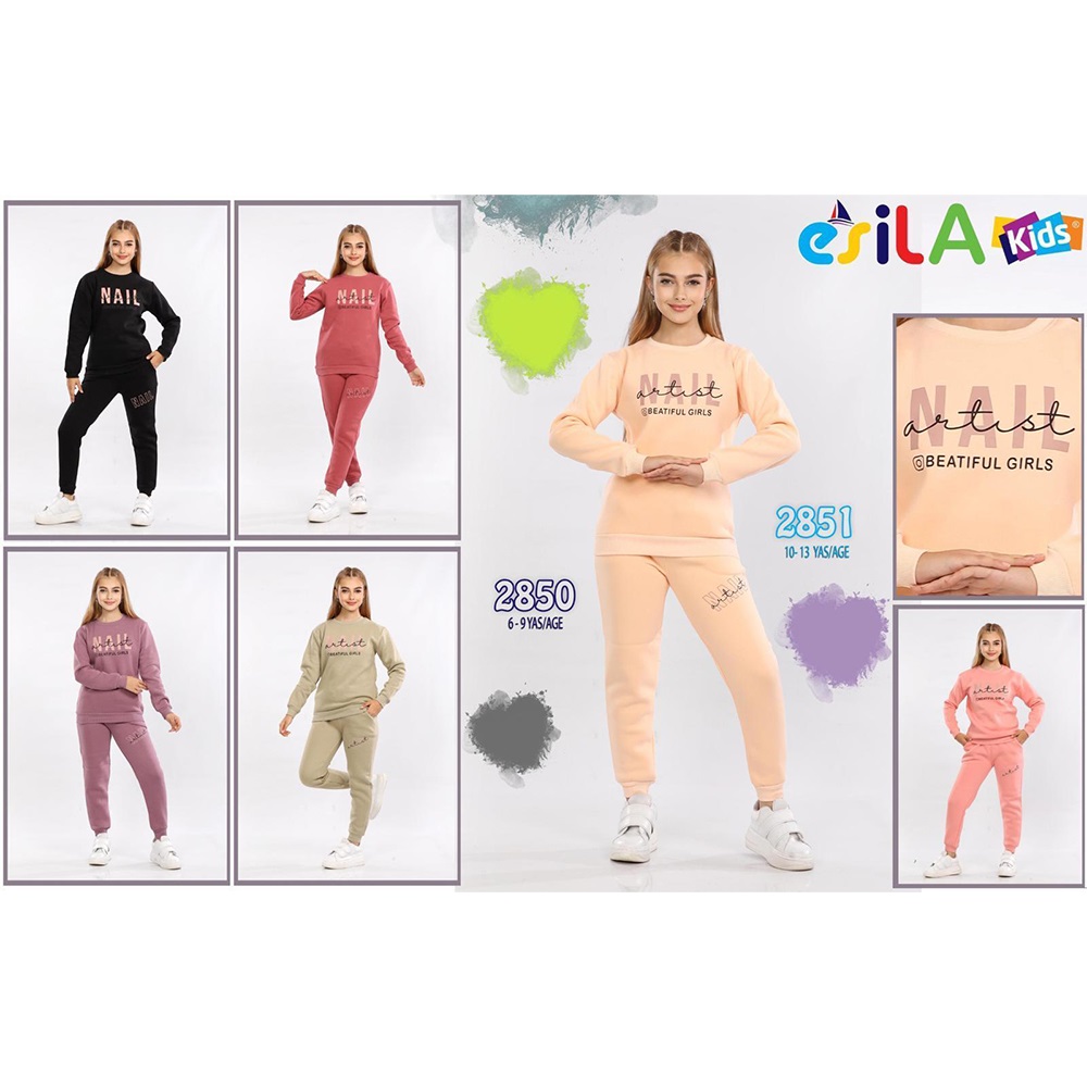 Esila 2850 Kız Çocuk 3 İp Naıl Baskılı Sıfır Yaka Takım 6-9 Yaş - Lila - 6-7-8-9 YAŞ - 32361-Lila-6-7-8-9 YAŞ