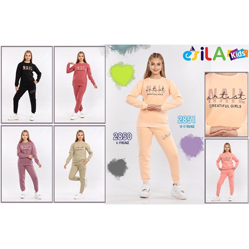 Esila 2850 Kız Çocuk 3 İp Naıl Baskılı Sıfır Yaka Takım 6-9 Yaş - Lila - 6-7-8-9 YAŞ - 32361-Lila-6-7-8-9 YAŞ