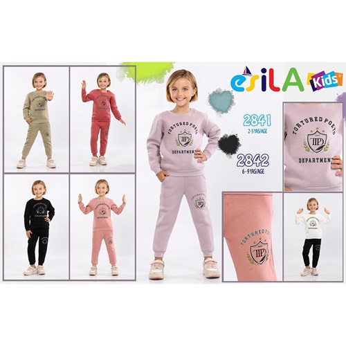 Esila 2842 Kız Çocuk 3 İp Department Baskılı Sıfır Yaka Takım 6-9 Yaş - Beyaz - 6-7-8-9 YAŞ