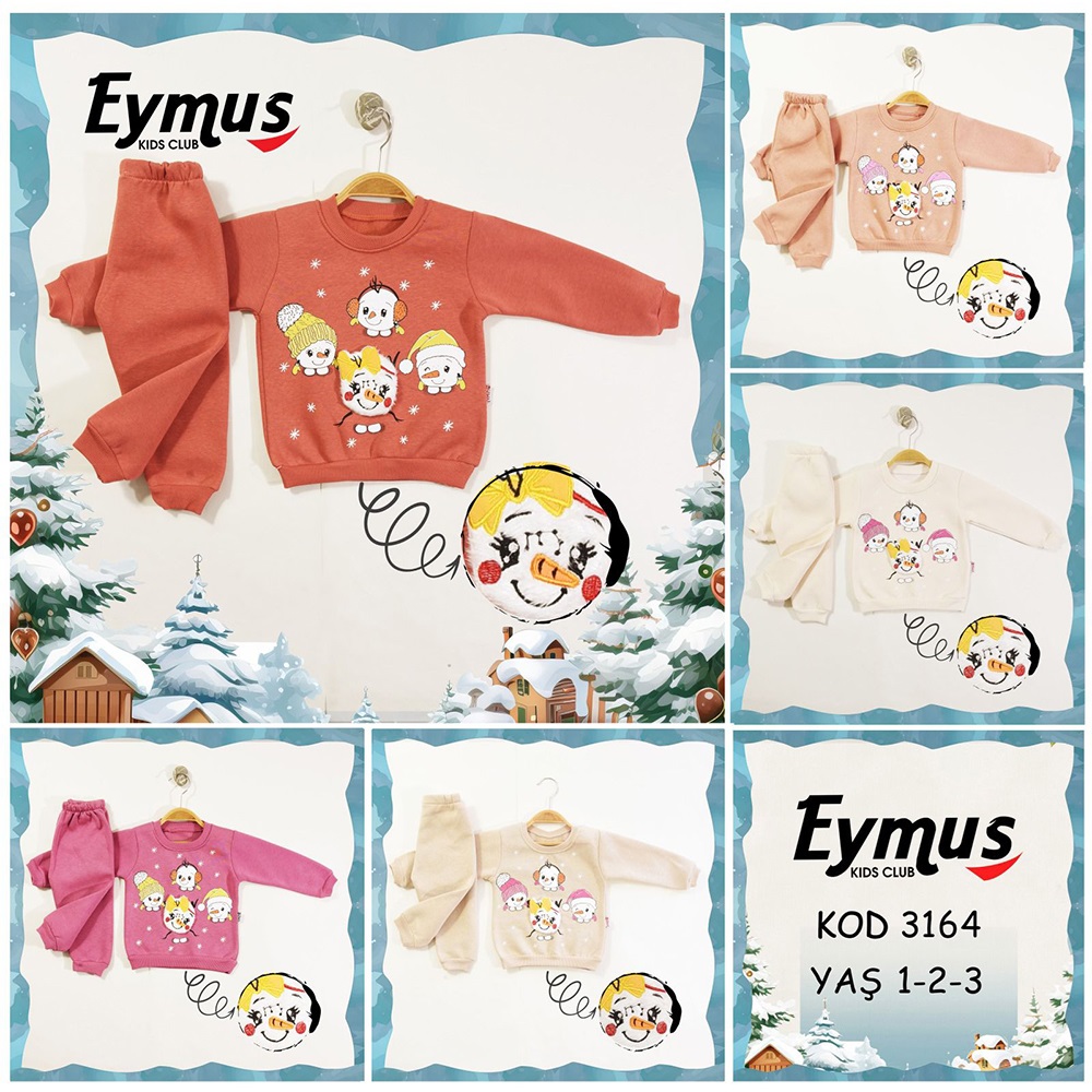 Eymus 3164 Kız Çocuk 3 İplik Havuç Burunlar Nakışlı Takım 1-3 Yaş