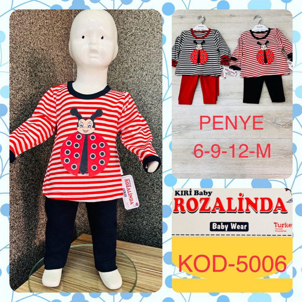 Rozalinda 5006 Kız Bebe Penye Çizgili Takım 6-12 Ay