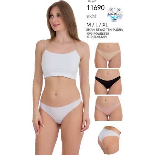 Berrak 11690 Bayan Lazer kesim Poliester Bikini Külot M-XL - Siyah - L
