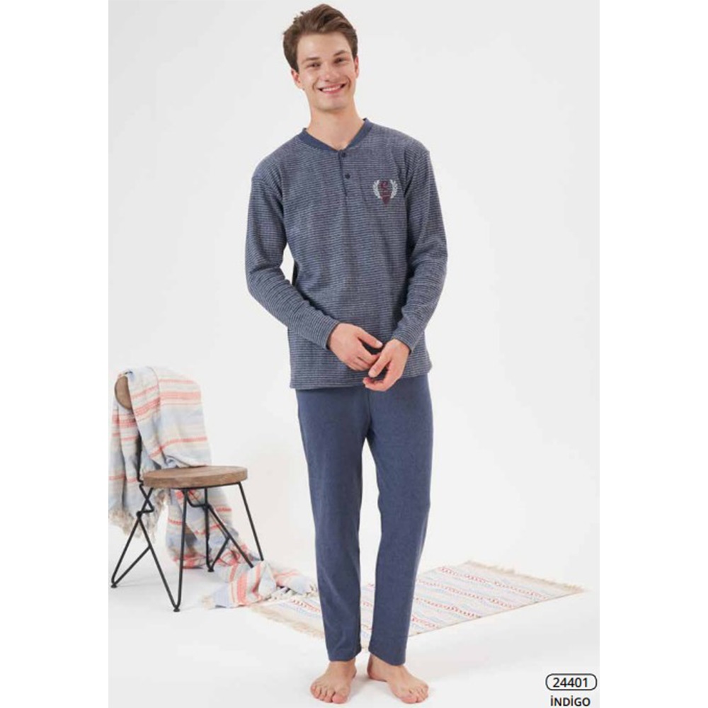 Estiva 24401 Erkek Penye İnterlok Şardonlu Pijama Takımı M-2 XL - Siyah - L