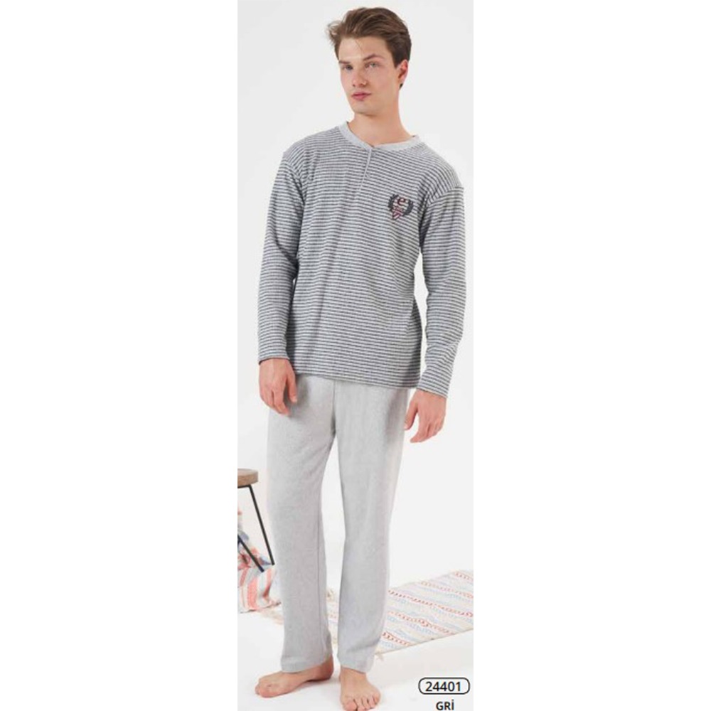 Estiva 24401 Erkek Penye İnterlok Şardonlu Pijama Takımı M-2 XL - Siyah - L