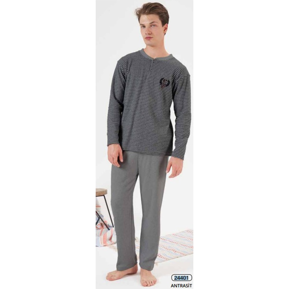 Estiva 24401 Erkek Penye İnterlok Şardonlu Pijama Takımı M-2 XL - Siyah - L