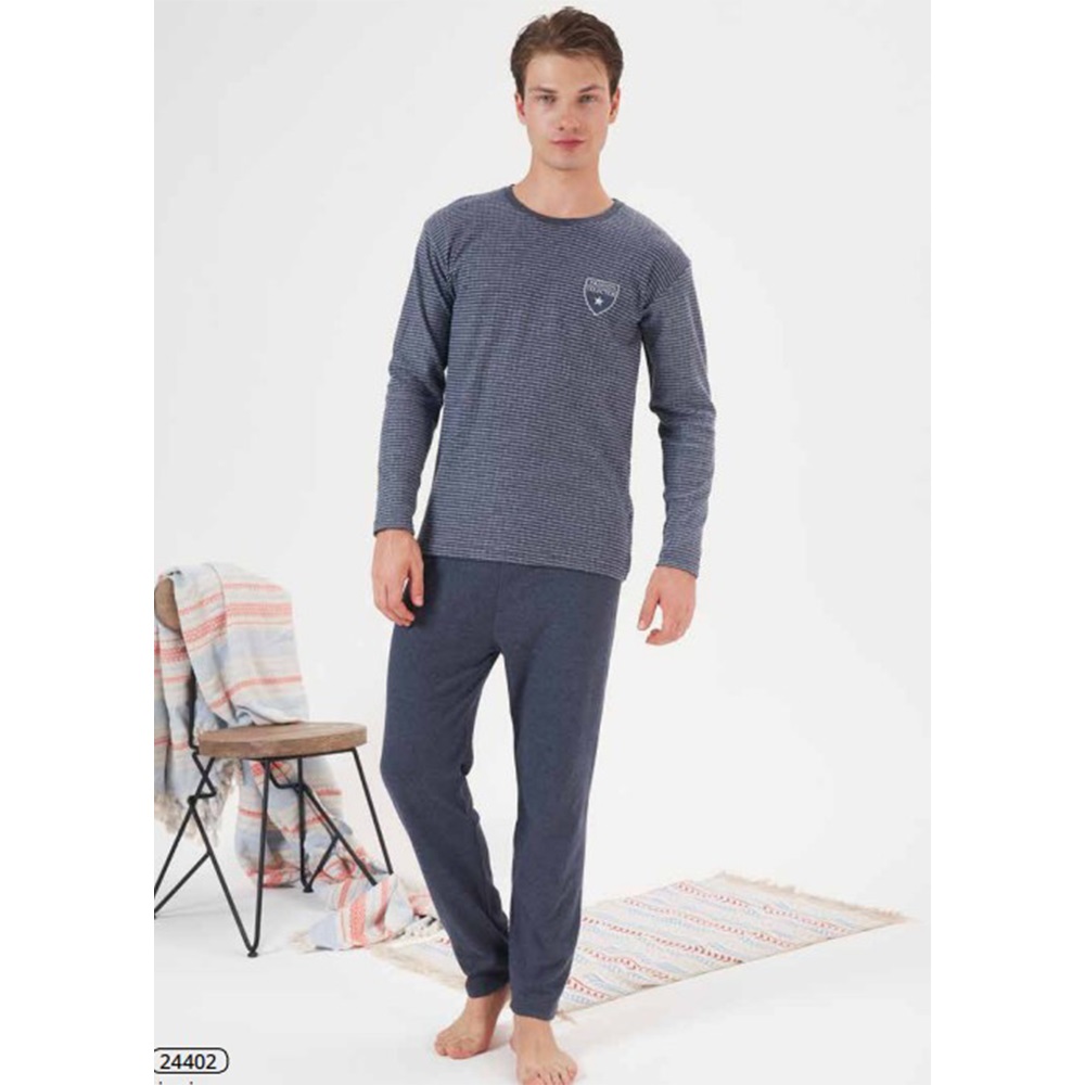 Estiva 24402 Erkek Penye İnterlok Şardonlu Pijama Takımı M-2 XL - Füme - L