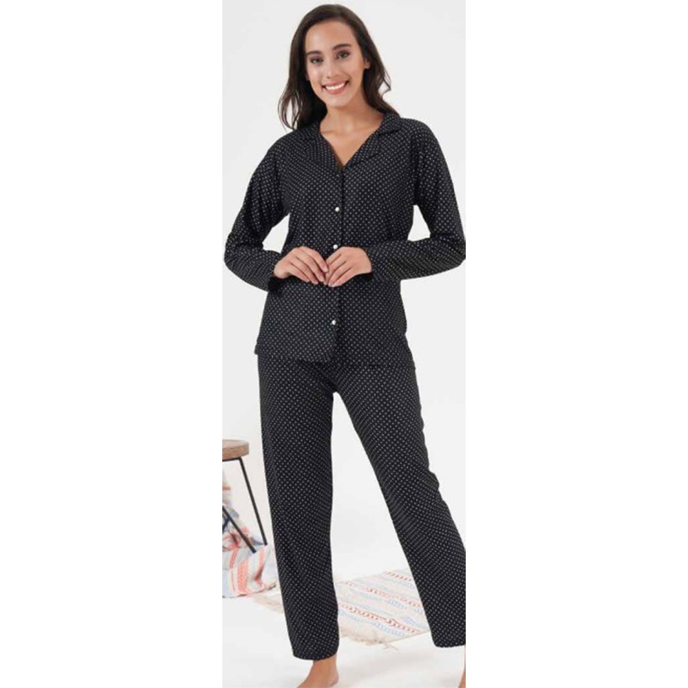 Estiva 24347 Bayan Süet Boydan Düğmeli Pijama Takımı M-2XL - Haki - L