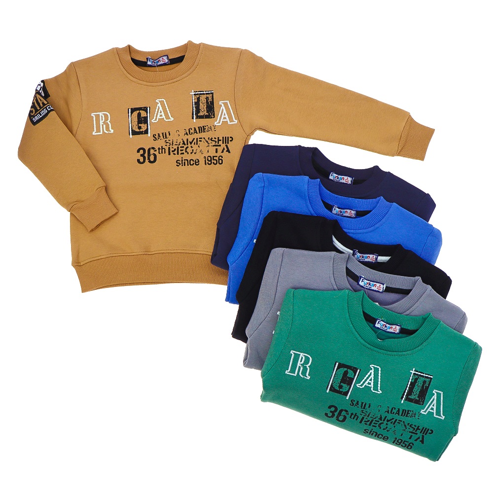 Furkan 1164 Erkek Çocuk Rgata Kol Armalı 3 İp Sıfır Yaka Sweat 5-8 Yaş - Gri - 5-6-7-8 YAŞ