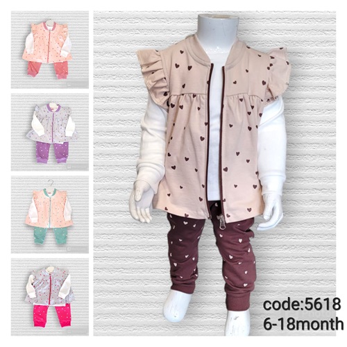 Lupita 5618 Kız Çocuk Penye Kalpli 3 Lü Takım 6-18 Ay - Su Yeşili - 6-9-12-18 AY