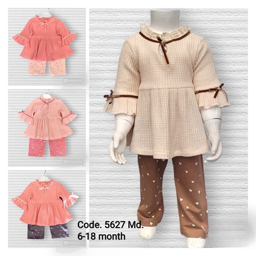 Lupita 5627 Kız Çocuk Waffel Kadife Şeritli Takım 6-18 Ay - Pudra - 6-9-12-18- AY