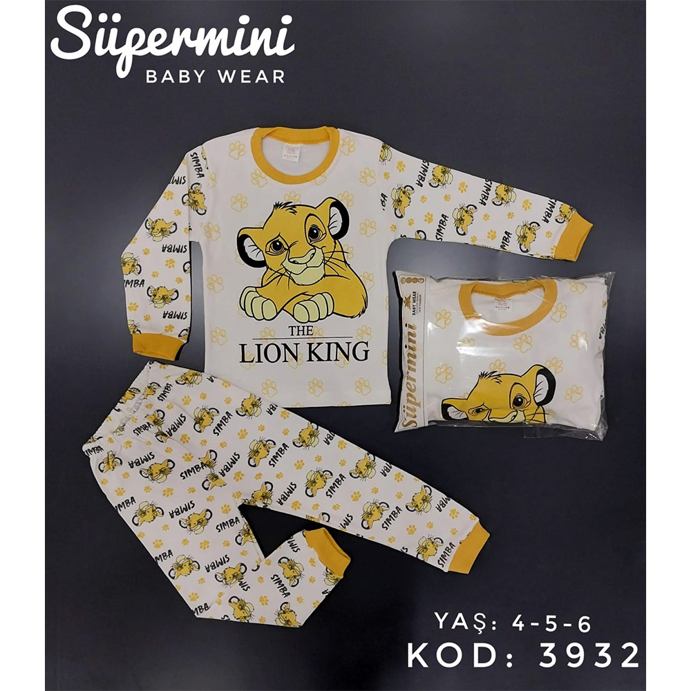 Süpermini 3932 Erkek Çocuk King Aslan Bas Penye 2 Li Pijama Takımı 4-6 Yaş - Sarı - 4-5-6 YAŞ