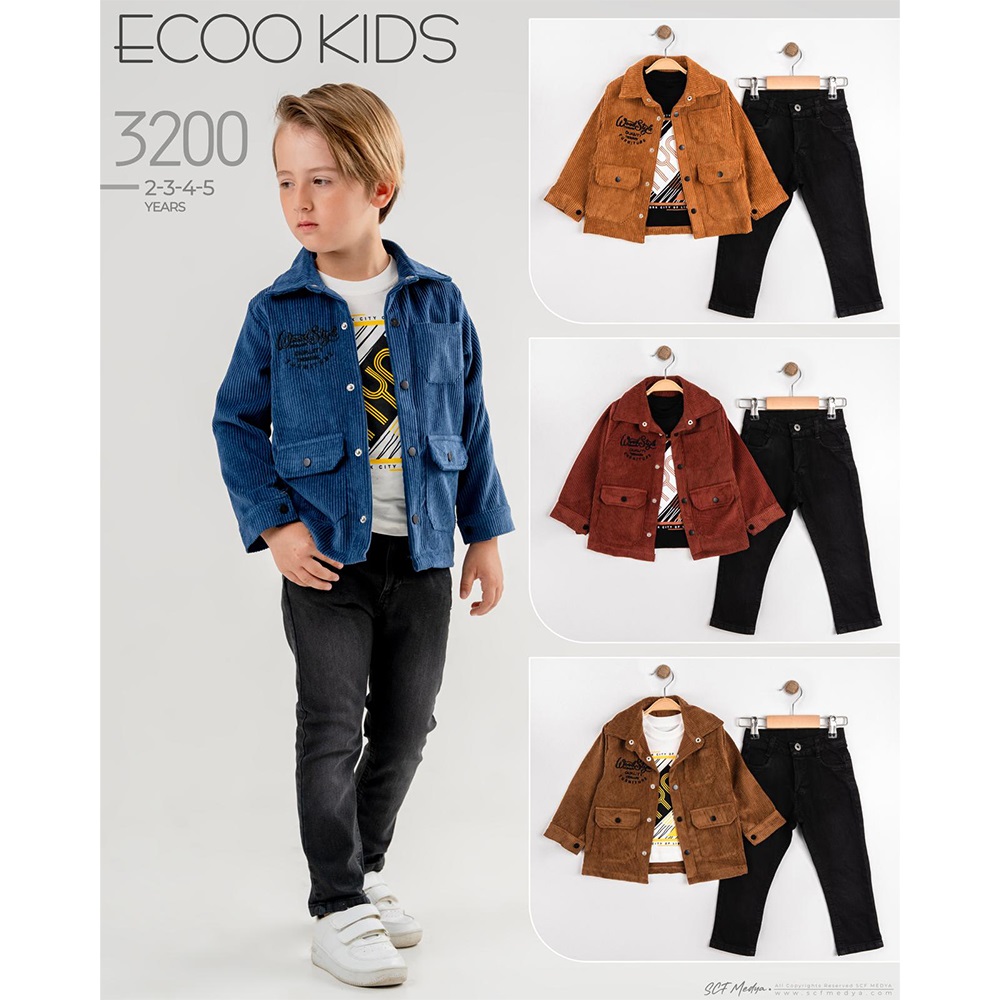 Ecoo Kids 3200 Erkek Çocuk Kadife Ceketli Takım 2-5 Yaş - A.Kahverengi - 2-3-4-5 YAŞ
