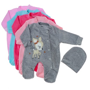 Blue Armi 915 Kız Bebe Sevimli Ceylan Nakışlı Kadife Tulum 3-9 Ay - Pudra - 3-6-9 AY