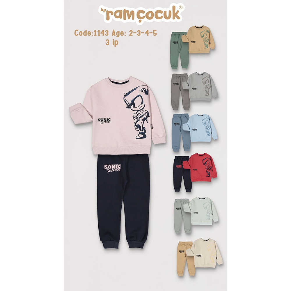 Ram 1143 Erkek Çocuk 3 İp Sonıc Baskılı Takım 2-5 Yaş - Bej - 2-3-4-5 YAŞ