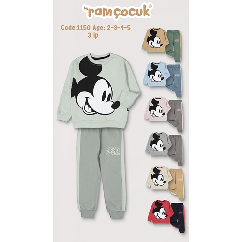 Ram 1150 Erkek Çocuk 3 İp Mickey Mouse Baskılı Takım 2-5 Yaş - Gri - 2-3-4-5 YAŞ