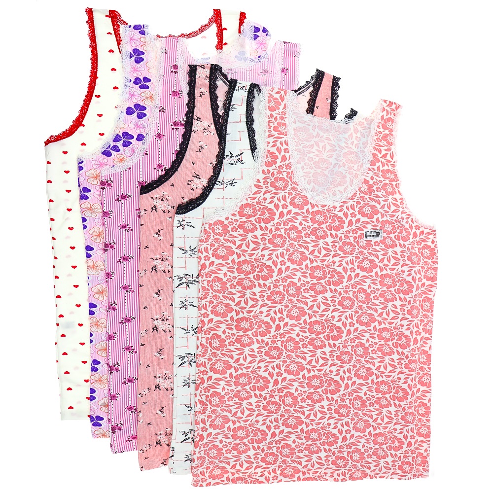 Polcan 5300 Bayan Battal Viskon Penye Empirme Desenli Kalın Askı Atlet - Karışık Renk - BATTAL