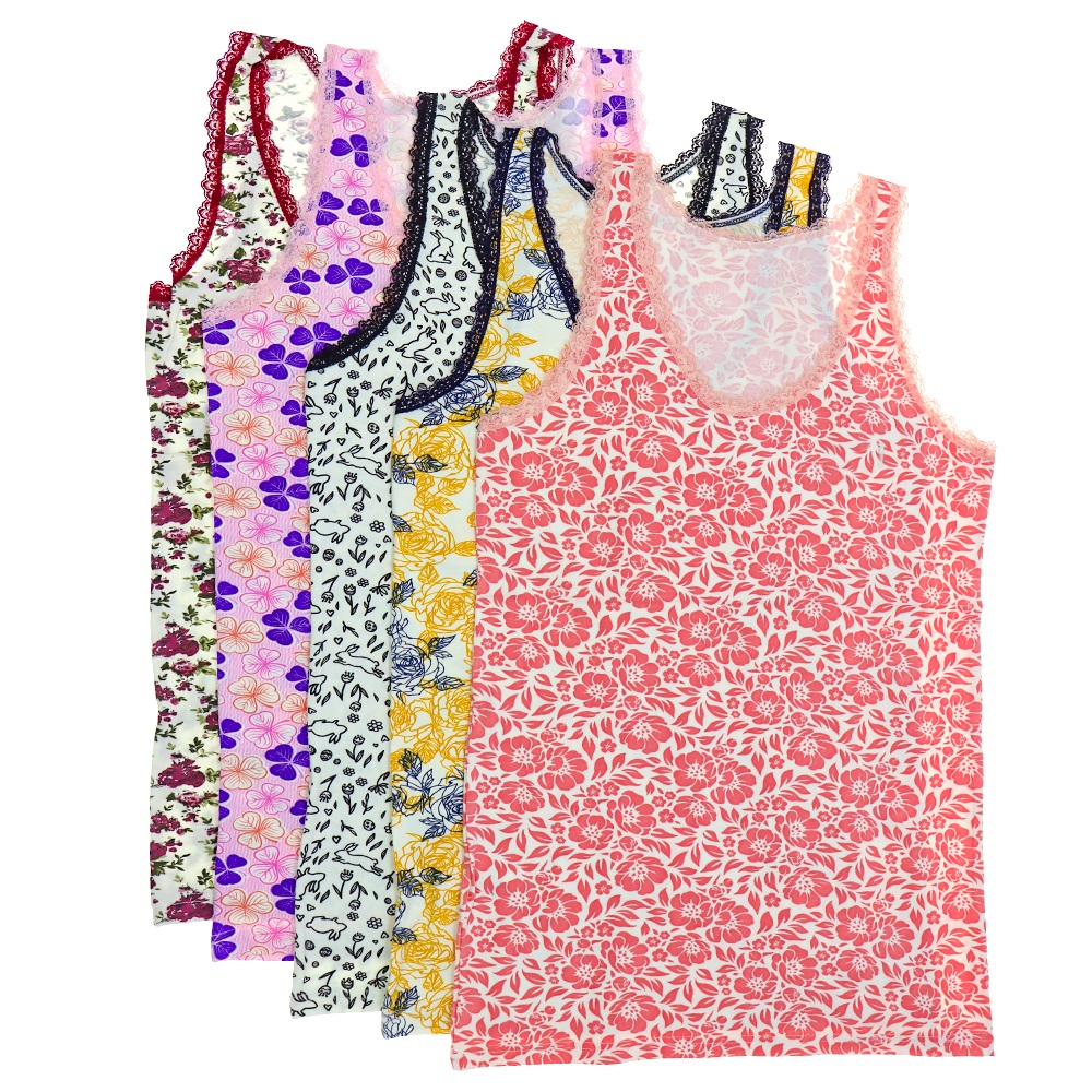 Polcan 5300 Bayan Viskon Penye Empirme Desenli Kalın Askı Atlet M-XL - Karışık Renk - XL