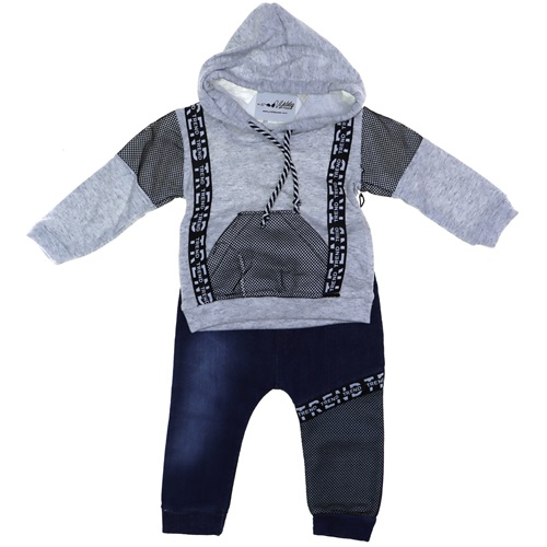 2018 Erkek Trend Şeritli File Detaylı Sweatshirt 12-18-24 Ay