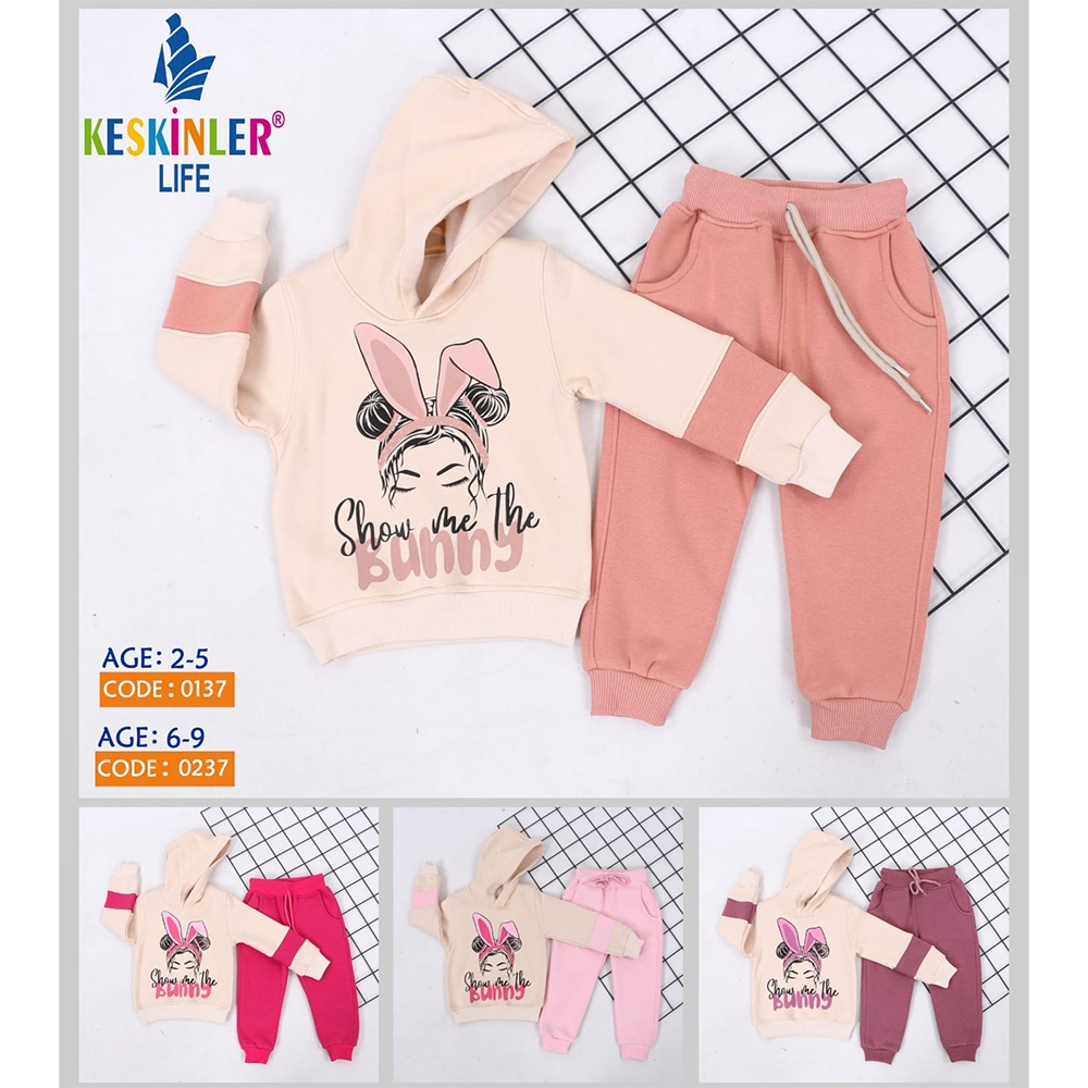 Keskinler 0237 Kız Çocuk 3 İp Tavşan Kulaklı Kız Baskılı Takım 6-9 Yaş - Fuşya - 6-7-8-9 YAŞ