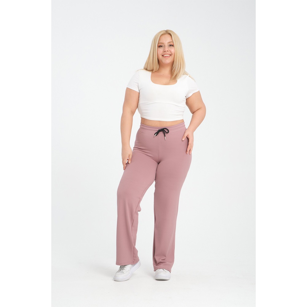 Vogsing 385 Bayan Battal Geniş Fitilli EşofmanTek Alt 2XL-4XL - Füme - 2XL-3XL-4XL