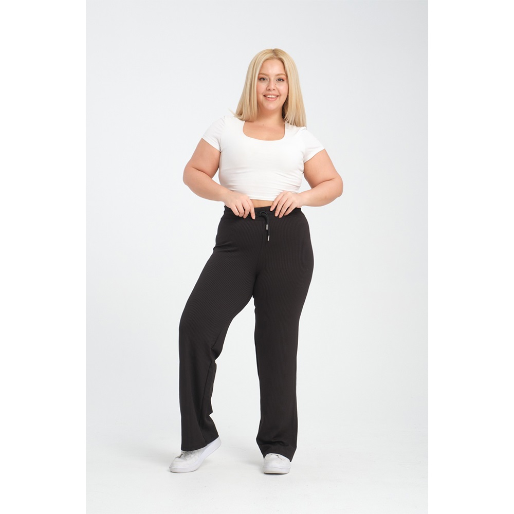 Vogsing 385 Bayan Battal Geniş Fitilli EşofmanTek Alt 2XL-4XL - Füme - 2XL-3XL-4XL