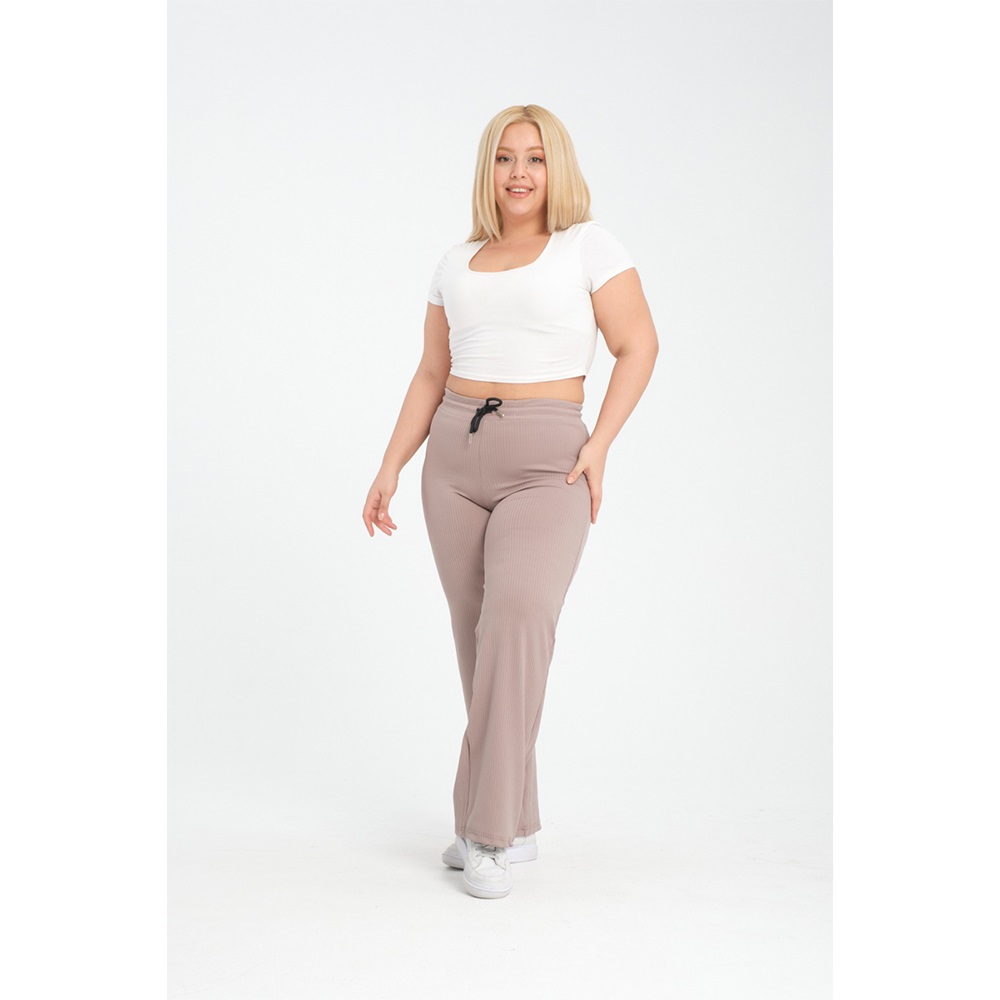 Vogsing 385 Bayan Battal Geniş Fitilli EşofmanTek Alt 2XL-4XL - Füme - 2XL-3XL-4XL