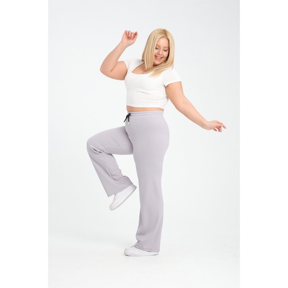 Vogsing 385 Bayan Battal Geniş Fitilli EşofmanTek Alt 2XL-4XL - Füme - 2XL-3XL-4XL