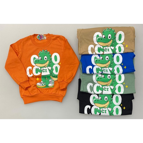 Minika Erkek Çocuk 2 İp Sevimli Dinozor Baskılı Sweat 3-10 Yaş - Saks - 3-7 YAŞ