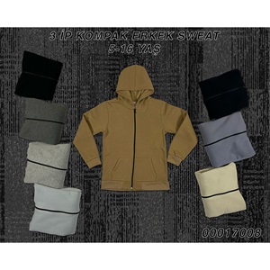 Uçar 7008-3 Erkek Çocuk 3 İp Kompak Penye Kanguru Cepli Fermuarlı Kapşonlu Sweat Ceket 13-16 Yaş - Gri - 13-16 YAŞ