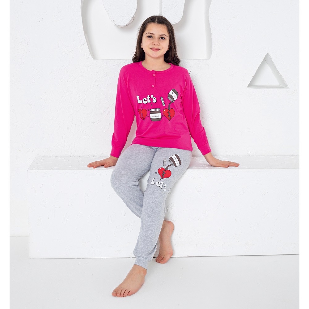 Estiva 24471 Kız Penye Lets Baskılı Pijama Takımı Yaş 11.13.15