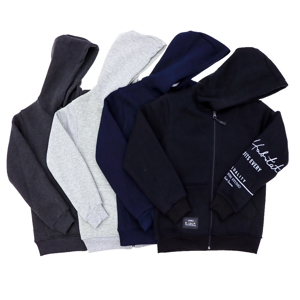 Em & Sa Life 4066 Erkek Çocuk 3 İp Kanguru Etiketli Kol Baskılı Kapşonlu Sweat Hırka 13-16 Yaş - Siyah - 13-16 YAŞ