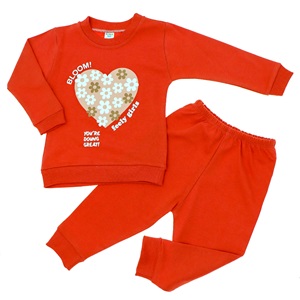 Karaca 400 Kız Çocuk Penye Kalp Baskılı Takım 2-4 Yaş - Kiremit - 2-3-4 YAŞ