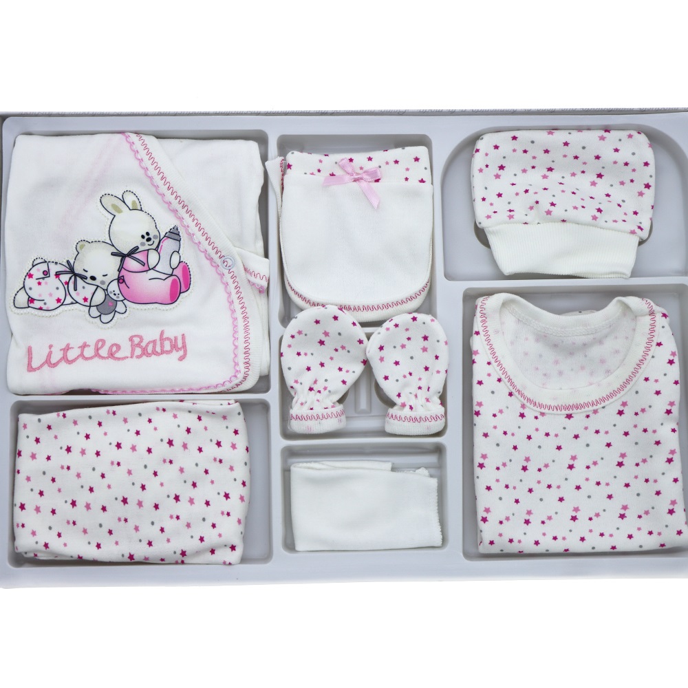 307 Biberonlu Tavşan Nakış 7 Parça Zıbın Seti 0-3 Ay